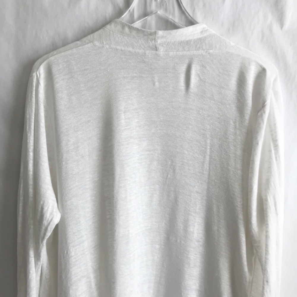 J Jill Love 100% Linen White Open Front Pocket Cardigan M 3/4 Ruched Sleeves - Picture 4 of 8